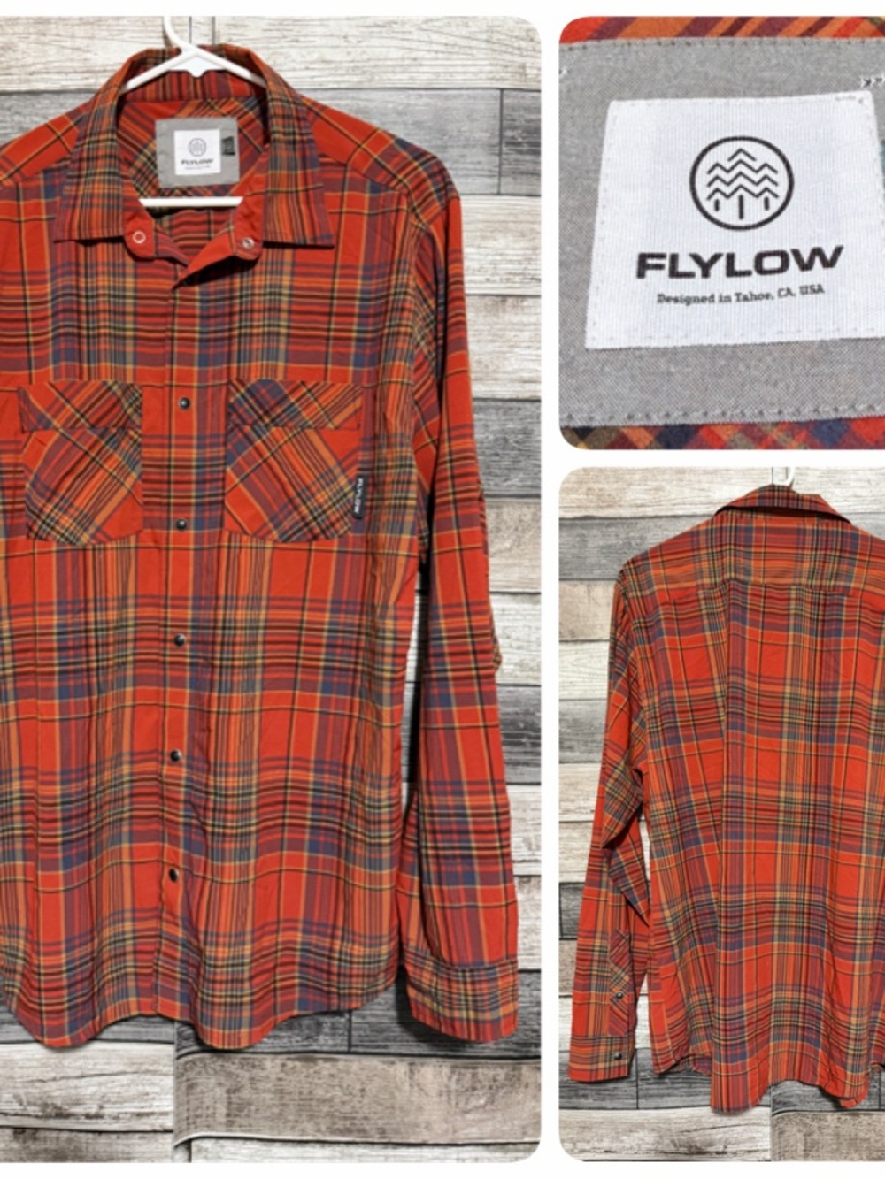 Flylow Snap Button Lightweight Plaid Shirt Men’s L Orange Red Hiking Fishing